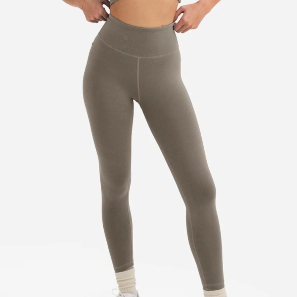MATE the Label Ribbed High-Rise Leggings in Olive Taupe